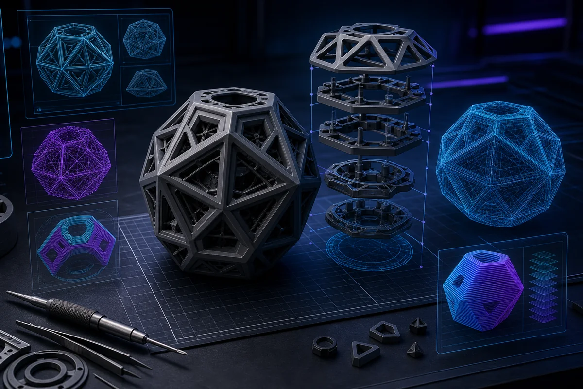 DDS 3D design concept featuring a geometric model, CAD grid and component layers