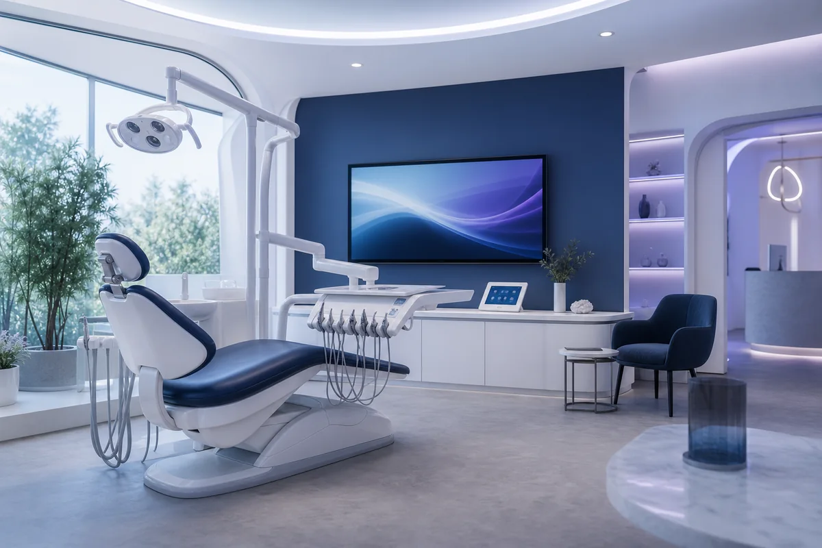 DDS dental clinic concept featuring a modern treatment room
