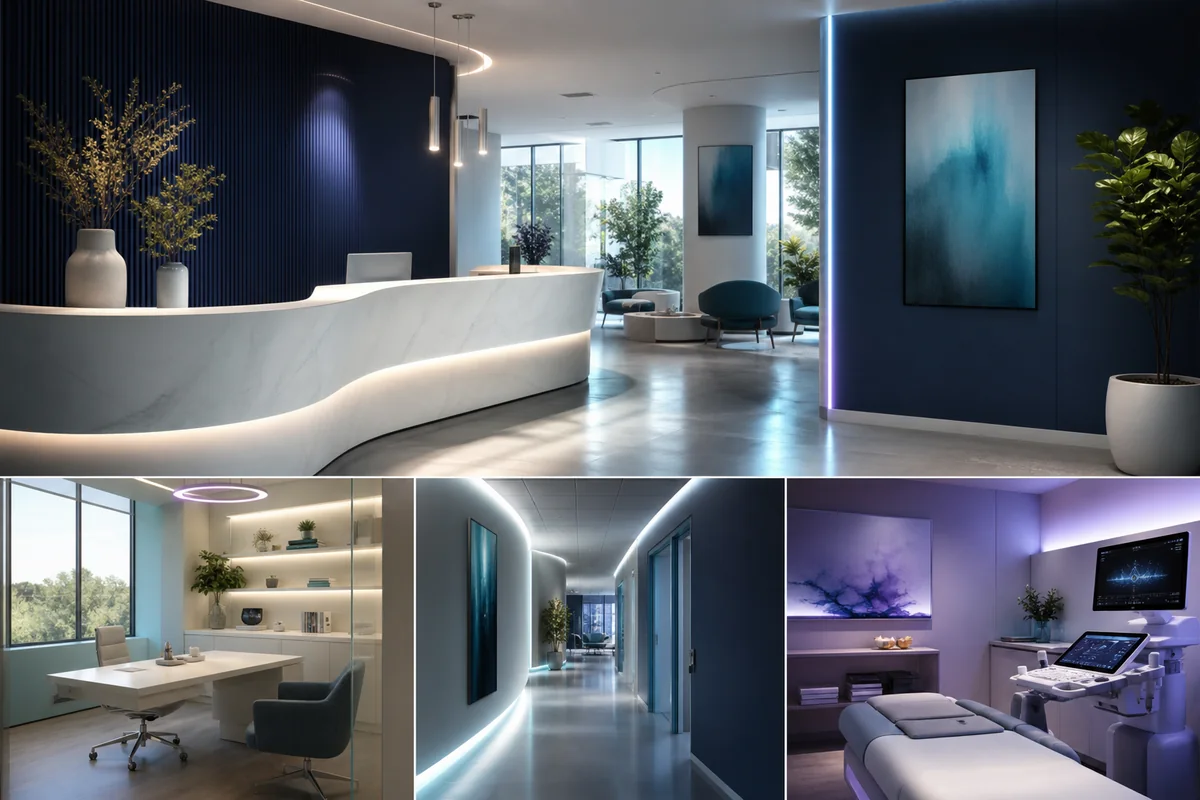 DDS medical clinic concept featuring a welcoming reception and consultation spaces