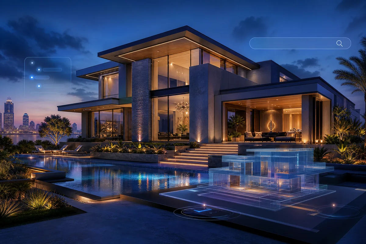 DDS real-estate concept featuring a contemporary residence and architectural model