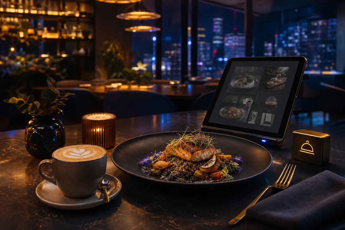 DDS restaurant and café concept featuring plated food, coffee and a digital menu